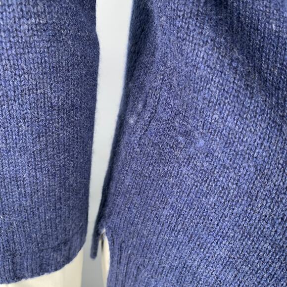 Size S Blue Cream Wool Cashmere Oversized Contrast Trim Faux Layer Pullover - Picture 4 of 7